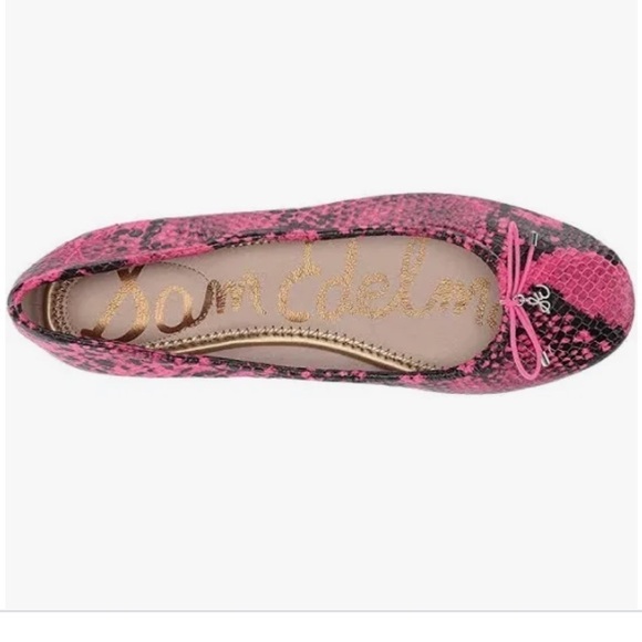 Sam Edelman Felicia Hot pink snake embossed leather ballerina flats Sz 7 W new - Picture 3 of 12